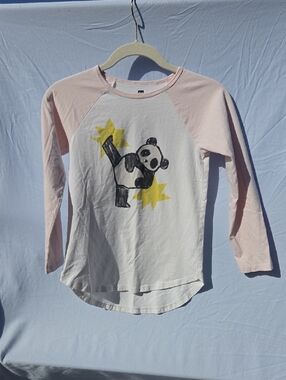 Tea Collection White & Light Pink Long-Sleeve Top with Panda Graphic Size 10